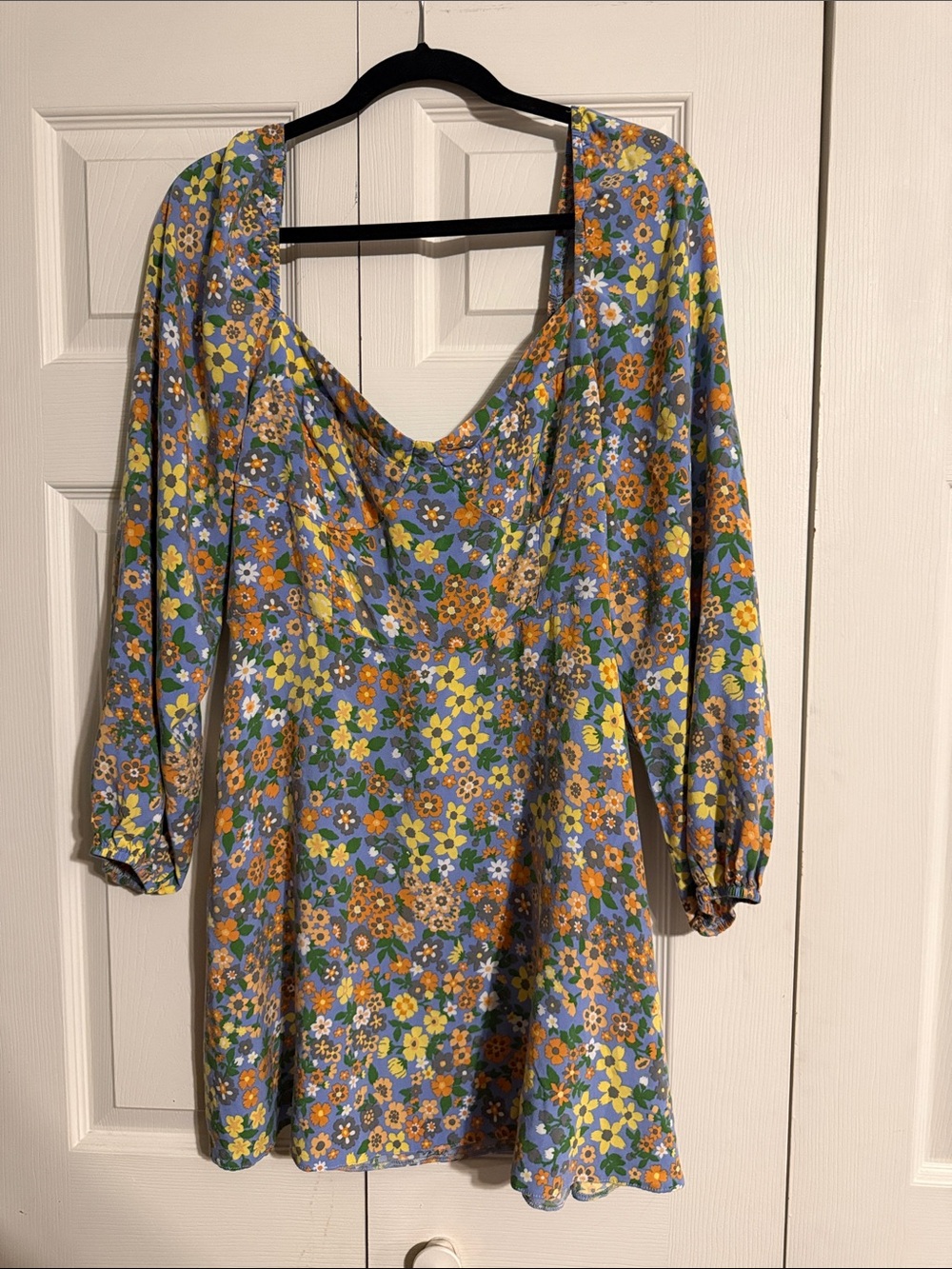 Floral Mini Dress in Blue and Yellow